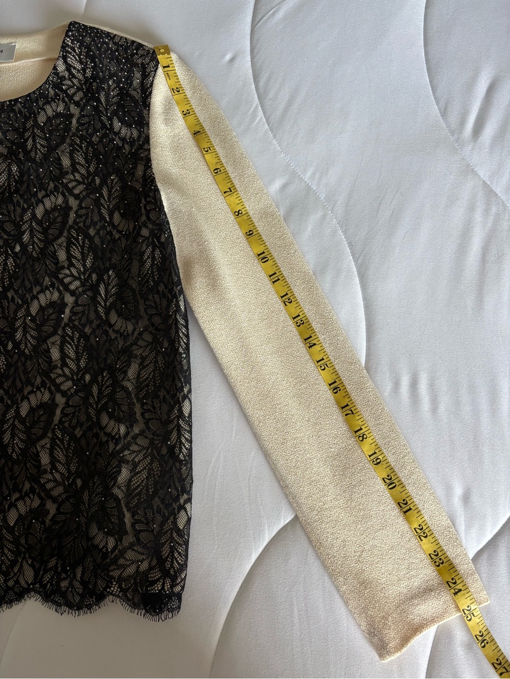 St. John Cream and Black Lace Front Knit Cardigan - Picture 3 of 11